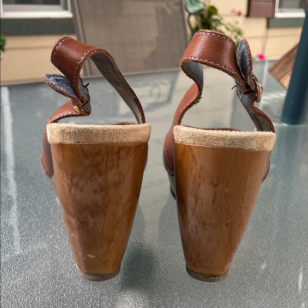 Dr. Scholl's Tan Leather Wedge Sandals - Picture 6 of 12